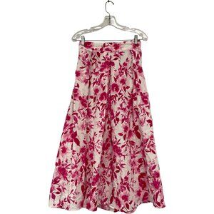 Zara Womens Midi Skirt Small Pink White Floral Print Darted Layered 5029/087 NWT